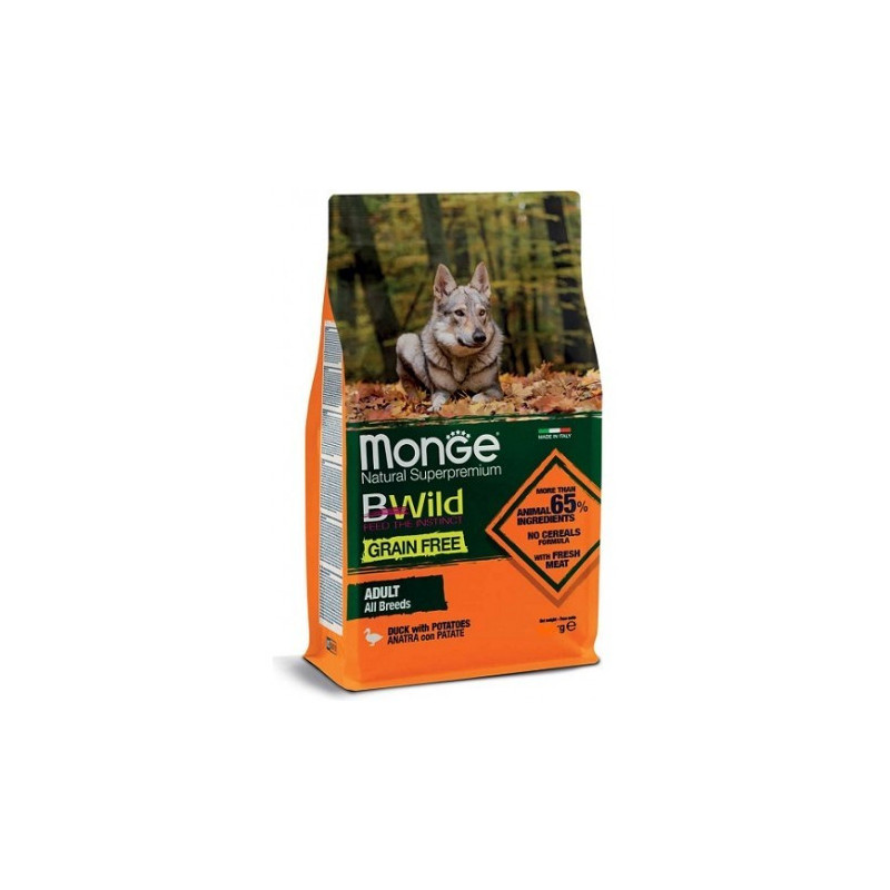 Monge  BWild Grain Free Cane Adult All Breeds con Anatra e Patate 12KG