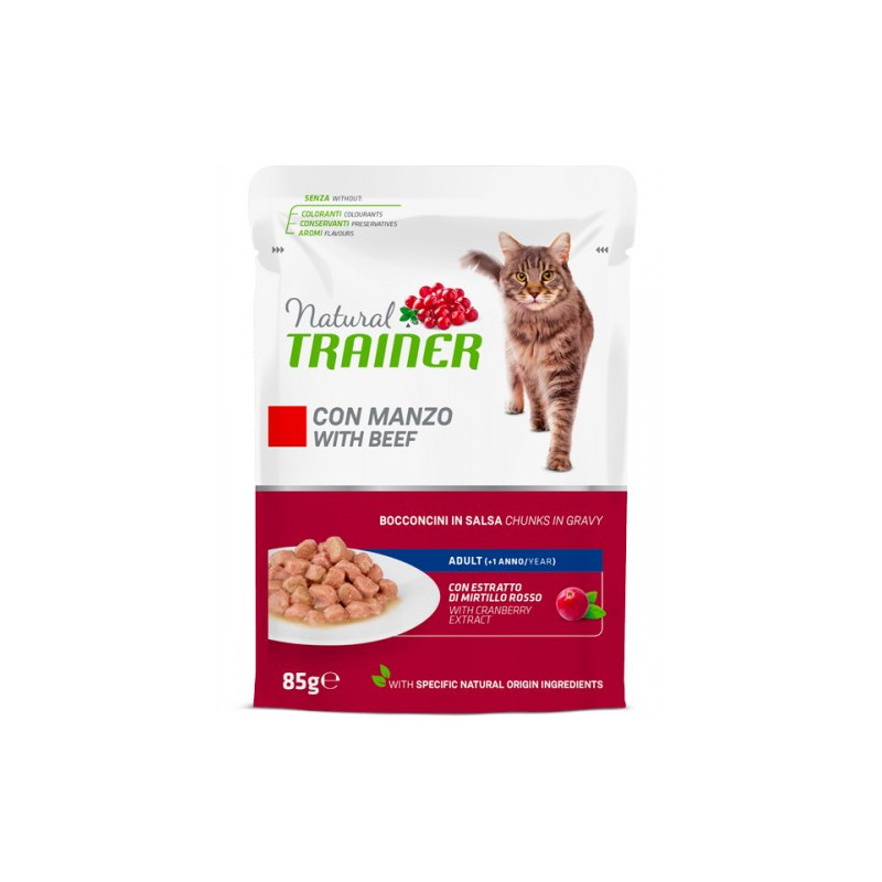 Natural Trainer - Gatti Adult con Bocconcini di Manzo in Salsa da 85g