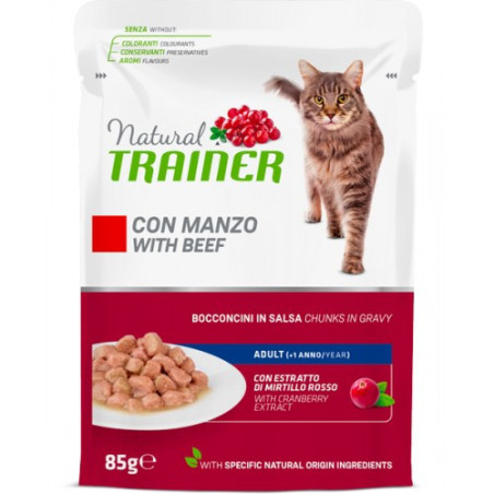 Natural Trainer - Gatti Adult con Bocconcini di Manzo in Salsa da 85g