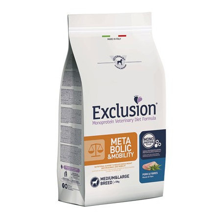 Exclusion Dog Metabolic & Mobility Crocchette Maiale e Fibre per Cani Adulti Taglia Medium/Grande 2kg