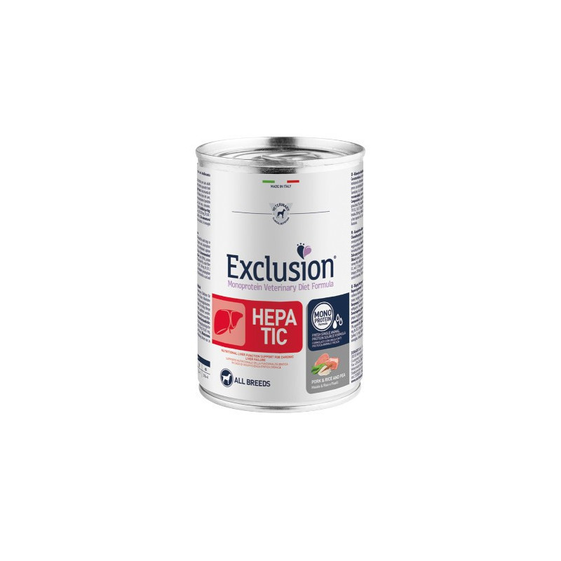 Exclusion Diet Hepatic Maiale Riso e Piselli per Cani Adulti lattina 400g