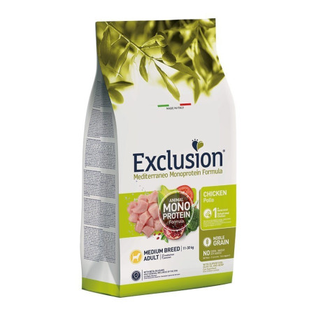 Exclusion Dog  Mediterraneo Crocchette Pollo per Cani Adulti Tg. Media 3kg