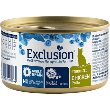 Exclusion Mediterraneo Monoprotein Noble Grain Cibo Umido Pollo Per Gatti Sterilizzati 85g