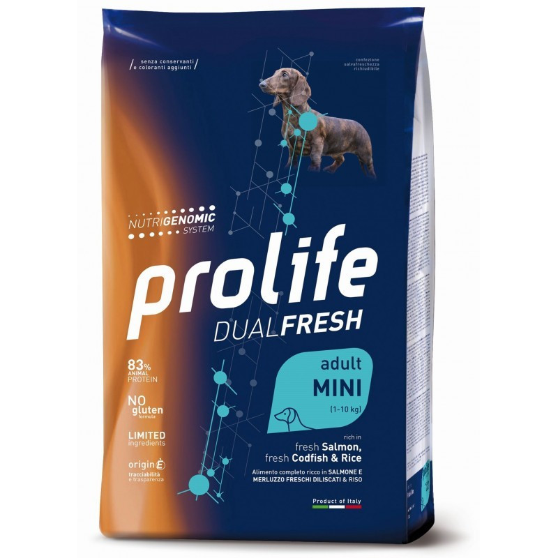 Prolife Dog DualFresh Adult Mini Salmone, Merluzzo e Riso - Sacco Da 2 kg