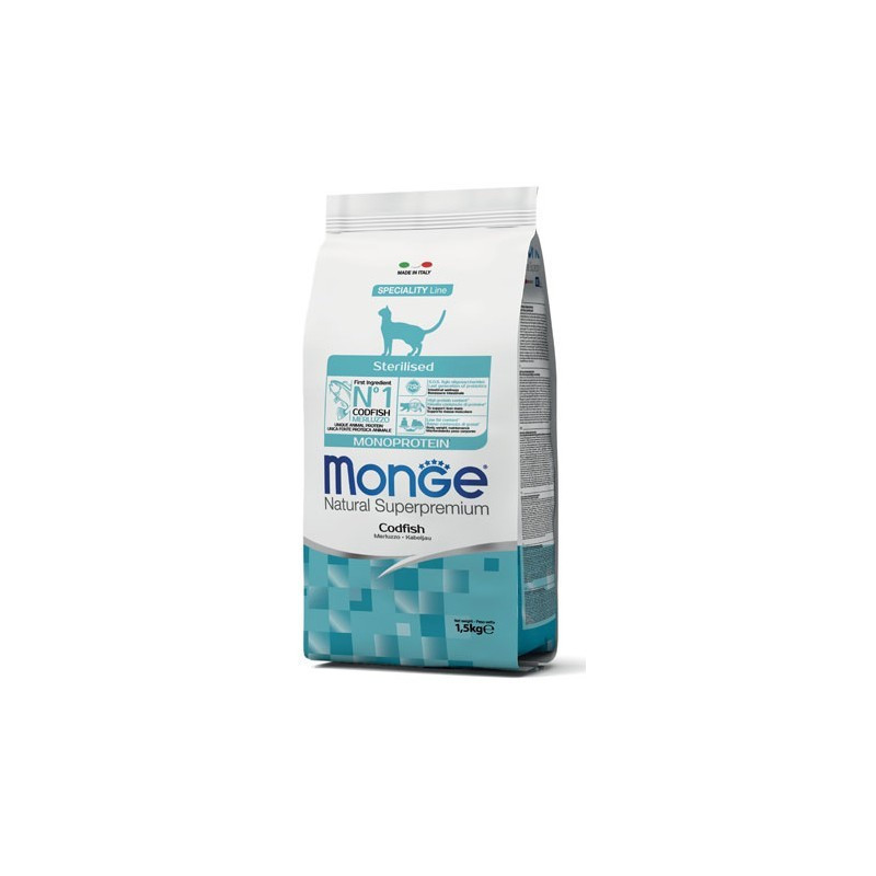 Monge Merluzzo Monoprotein Cibo Secco Gatti Adulti Sterilizzati 1,5 Kg